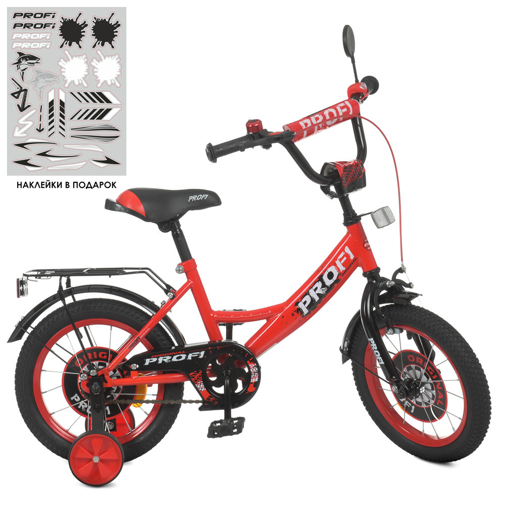 Велосипед двоколісний дитячий 14 дюймів (дзвіночок, 75% складання) Profi Original boy Y1446-1 Чорно-червоний