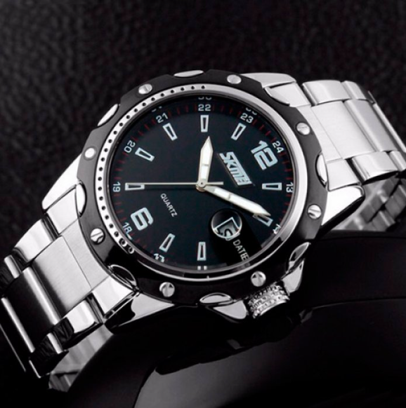 Гарний класичний срібний годинник, Металевий чоловічий годинник, фото 1