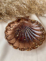 Мильниця коричнева із золотом у вигляді черепашки для ванної кімнати з епоксидної смоли