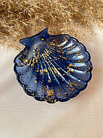 Мильниця синя із золотом у вигляді черепашки для ванної кімнати з епоксидної смоли