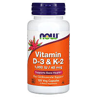 Витамин D3 + К2, NOW Foods "Vitamin D-3 & K-2" для здоровья костей и сердца (120 капсул)