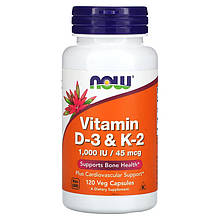 Вітамін D3 + К2, NOW Foods "Vitamin D-3" K-2" для здоров'я кісток і серця (120 капсул)