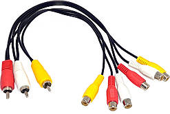 Кабель-сплітер AV 3xRCA - 6xRCA M/F, 0.3 м (S0947)