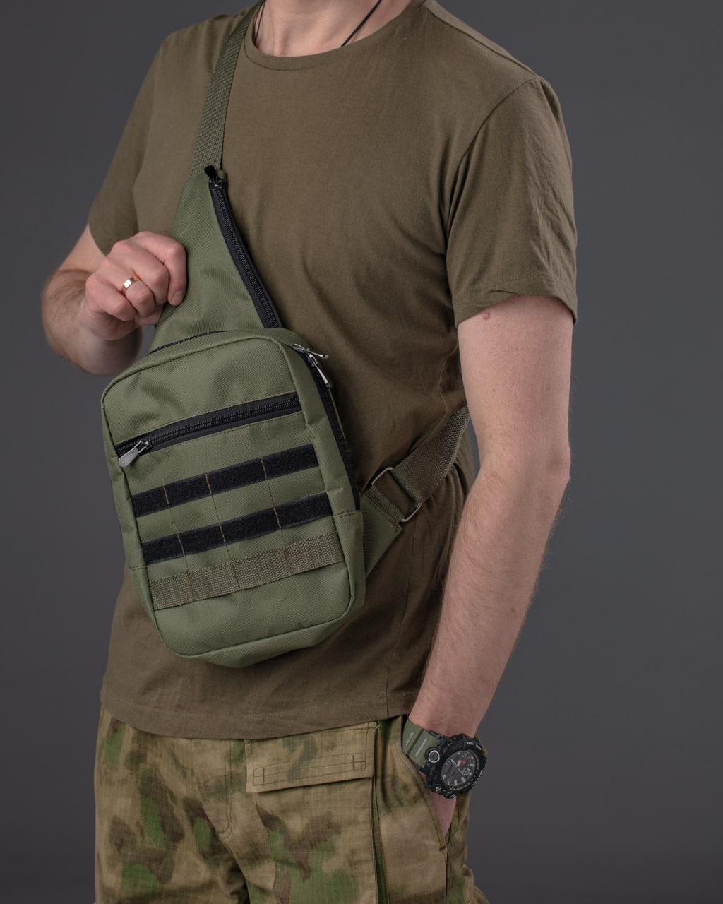 Практична сумка через плече Тактична Khaki. Сумка барсетка через плече чоловіча камуфляжна Хакі, фото 1