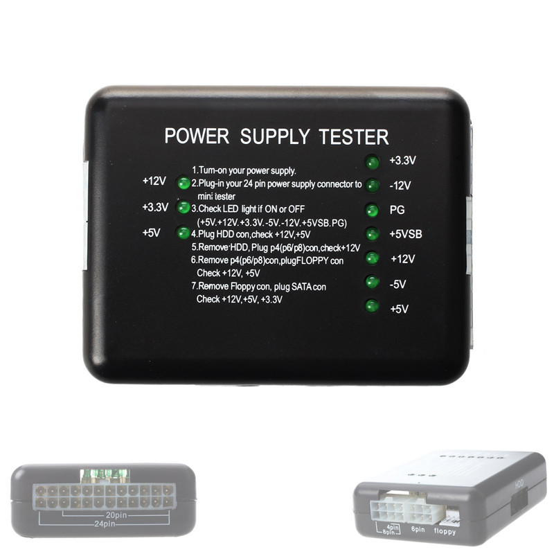 Тестер блоков питания ATX BTX ITX 20/24 pin, SATA, Molex, для компьютера, фото 1