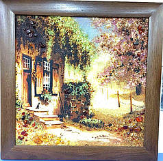 Краєвид Дворик в дерев'яній широкій рамці П-344. Гранд Презент 40*40