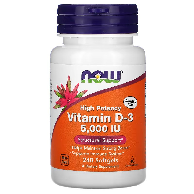 Вітамін D3 NOW Foods "Vitamin D3" високоактивний, 5000 МО (240 капсул)