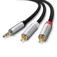 Кабель аудио Ugreen 3.5 mm to 2RCA стерео разветвитель с нейлоновой оплеткой 2М Black (AV135)