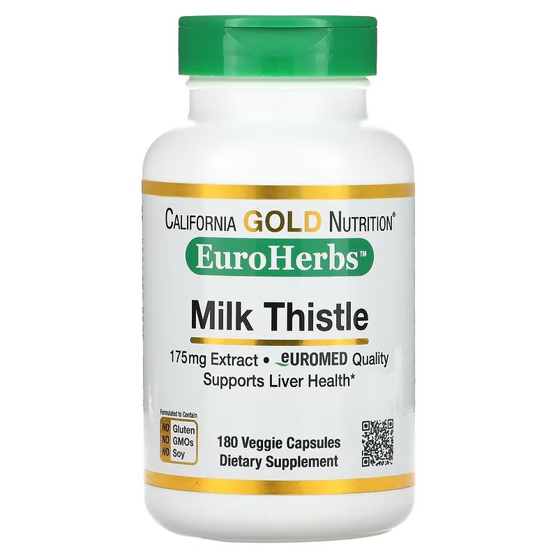 Екстракт розторопші California GOLD Nutrition, EuroHerbs "Milk Thistle" із силімарином (180 капсул)