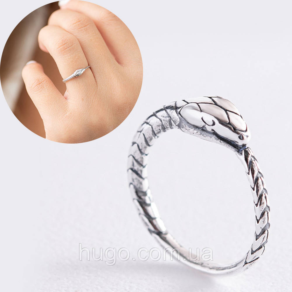 Серебряное Кольцо "Змей Уроборос" / Женское Кольцо в Виде Змеи 15 ...