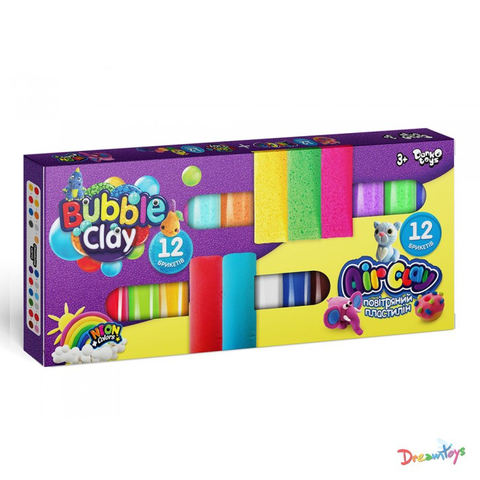 Набор для творчества с пластилина AIR CLAY+BUBBLE CLAY 12+12 украинский