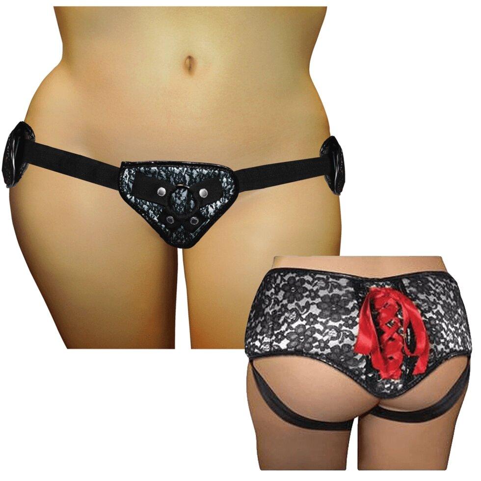 STRAEPON COWARDS SPORTSHEETS - SIZEPLUS GREY & BLACK МЕРЕСЬКА КОРЕСЕТ, Широкий пояс, лук, мереживо