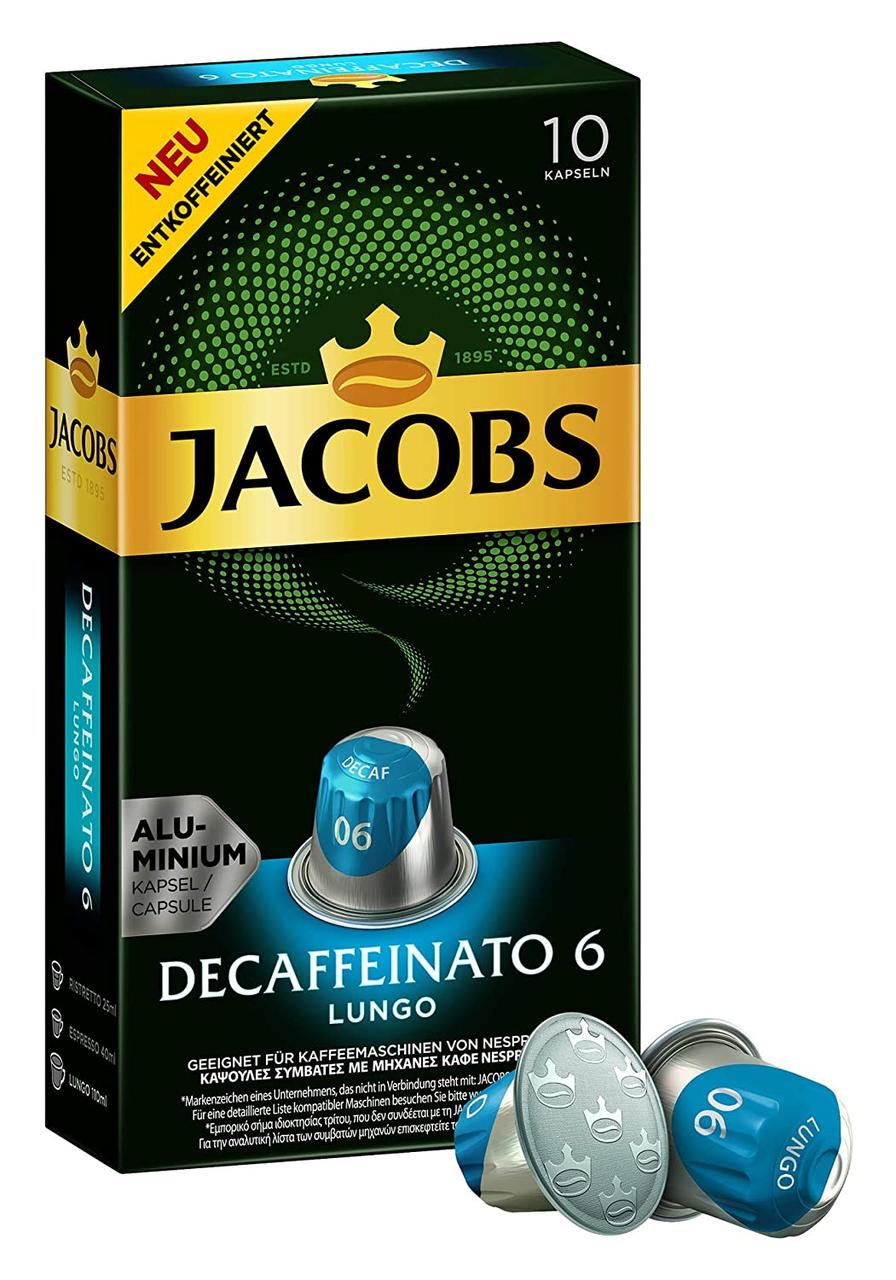 Кава в капсулах Jacobs Decaffeinato Lungo, 10 капсул Nespresso