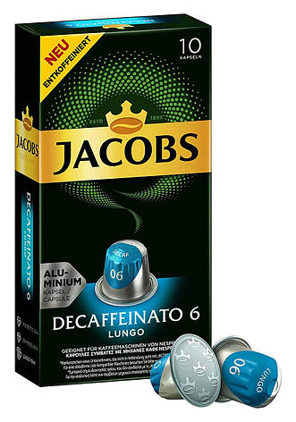 Кава в капсулах Jacobs Decaffeinato Lungo, 10 капсул Nespresso, фото 1