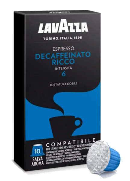 Кава в капсулах Lavazza Decaffeinato Ricco, 10 капсул Nespresso