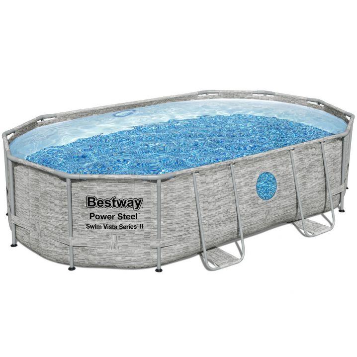 Каркасний басейн Bestway 56946 (488х305х107 см) з пісочним фільтром, сходами та захисним тентом, фото 1