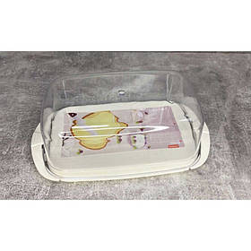 Маслянка пластикова Алеана 17,1*9*6,6 см прозорий/біла троянда 167009