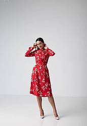 Сукня жіноча міді червоного кольору тканина софт з квітковим принтом