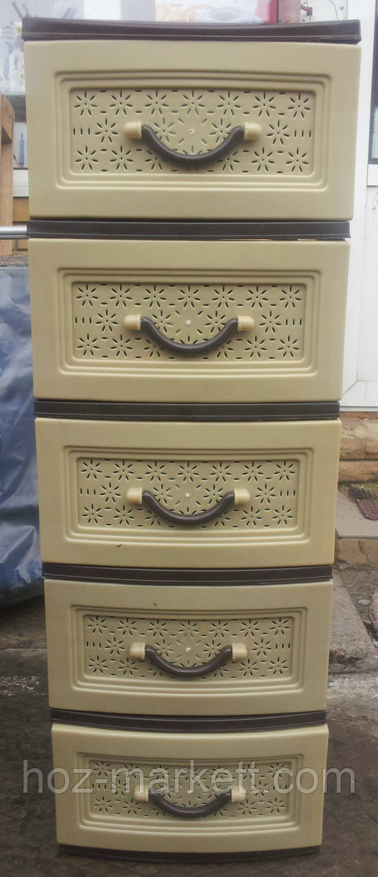 Комод пластиковий на 5 ящиків бежево-коричневий виробництво Україна, фото 1