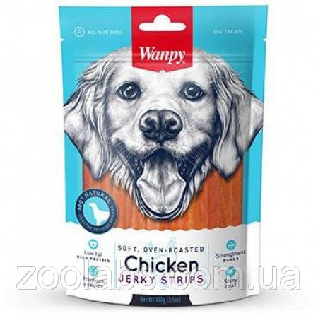 Ласощі Wanpy для собак смужки в'яленой курки | Wanpy Chicken Jerky Strips 100 грам