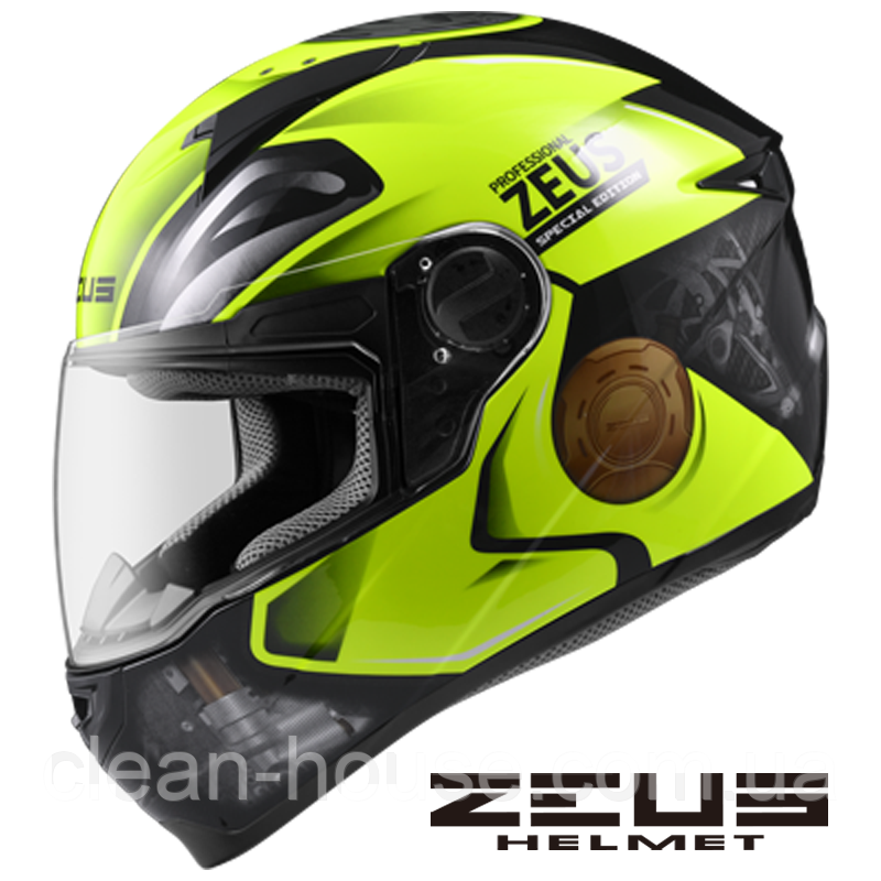 Мотошолом Zeus ZS-811 Чорний AL39 Жовтий неон, фото 1