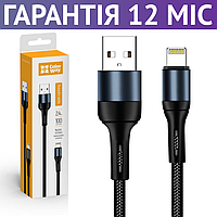 Кабель USB - iPhone (Lightning) ColorWay, чорний, 1 метр, нейлоновий, шнур лайтнинг для зарядки айфона