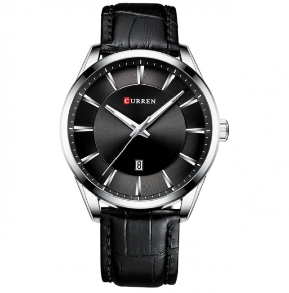 Бюджетний красивий годинник curren круглі класичні стрілочні кварцові з шкіряним ремінцем, фото 1