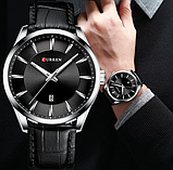 Бюджетний красивий годинник curren круглі класичні стрілочні кварцові з шкіряним ремінцем, фото 2