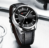 Бюджетний красивий годинник curren круглі класичні стрілочні кварцові з шкіряним ремінцем, фото 3