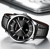 Бюджетний красивий годинник curren круглі класичні стрілочні кварцові з шкіряним ремінцем, фото 4