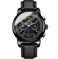 Черные стильные механические наручные часы на кожаном ремешке с автоподзаводом с японским механизмом