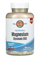 KAL, магний глицинат, глицинат магния с высокой усваиваемостью 350, 160 растительных капсул