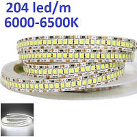 Светодиодная лента 12V, 2835, 204 led/m, 18W, IP20, 6500K - белый холодный, Standart. Гарантия - 12 месяцев