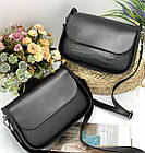 Сумка жіноча прямокутна із клапаном на плече відмінної якості 25*15 см Nata Чорна рептилія, фото 3