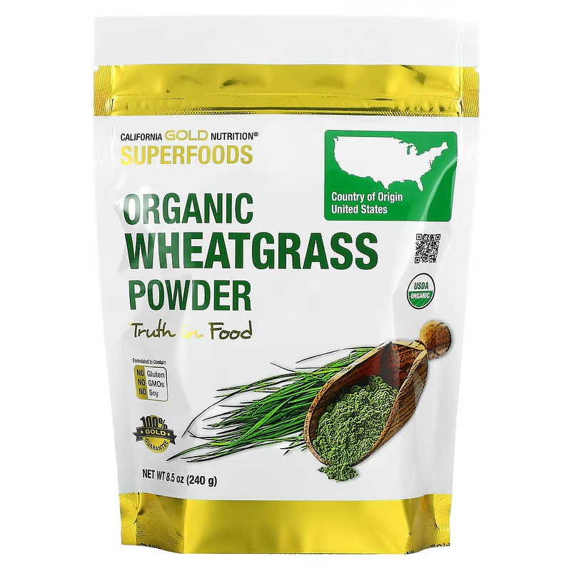 Органічний порошок пиррея California GOLD Nutrition, Superfoods "Organic Wheat Grass Powder" (240 г), фото 1