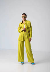 Костюм жіночий літній лляний гірчичного кольору сорочка та штани розмір 44-50