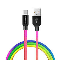 Кабель для телефона USB Type C ColorWay, радужный, 1 метр, провод шнур зарядка тайп си