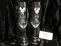 Фужери на весілля для шампанського Богемія з гравіюванням Мікі Маус з персоналізацією, фото 2