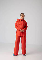 Костюм жіночий літній лляний кольору мандарин сорочка та штани розмір 44-50