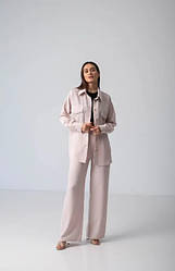 Костюм жіночий літній лляний молочного кольору сорочка та штани розмір 44-50