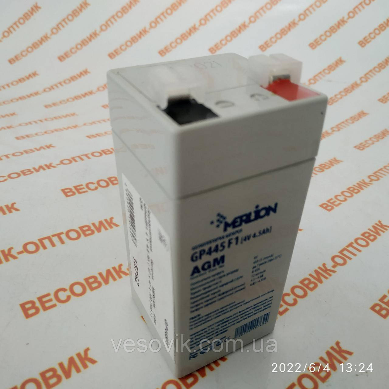 Аккумулятор (АКБ) для торговых весов Центровес, Олимп "Merlion" 4v/4,5 (ноябрь 2021г. в.) размер 100х47х47мм, фото 1