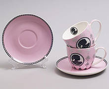 Чайний набір "Сілует" 2 рожеві чашки 280 мл із блюдцями