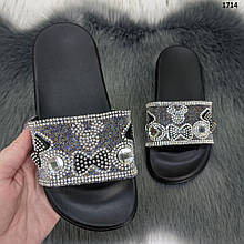 Дитячі модні шльопанці сланці чорні зі стразами