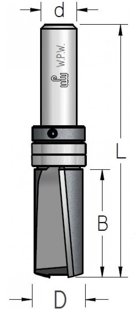 Фреза обгінна аксіальна для роботи за шаблоном D = 19 мм; В = 38 мм; хвостовик = 12 мм.