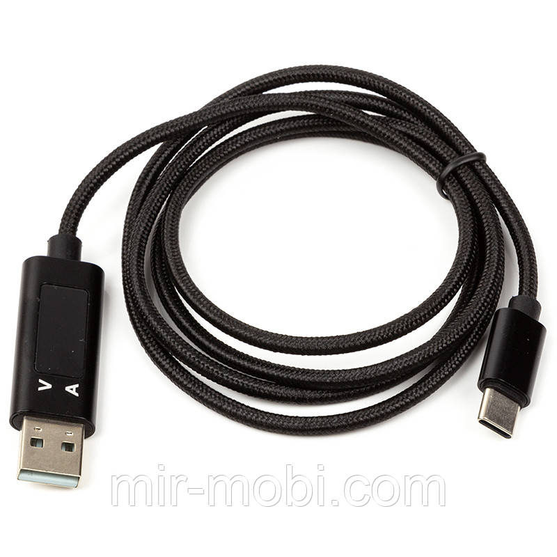 Кабель PowerPlant USB (M) - Type-C (M) з вимірювачем струму, 1 м