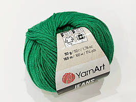 Пряжа YarnArt  Jeans Ярнарт Джинс нитки для вязання  50 гр., 160 м, хлопок / акрил. зелений 52