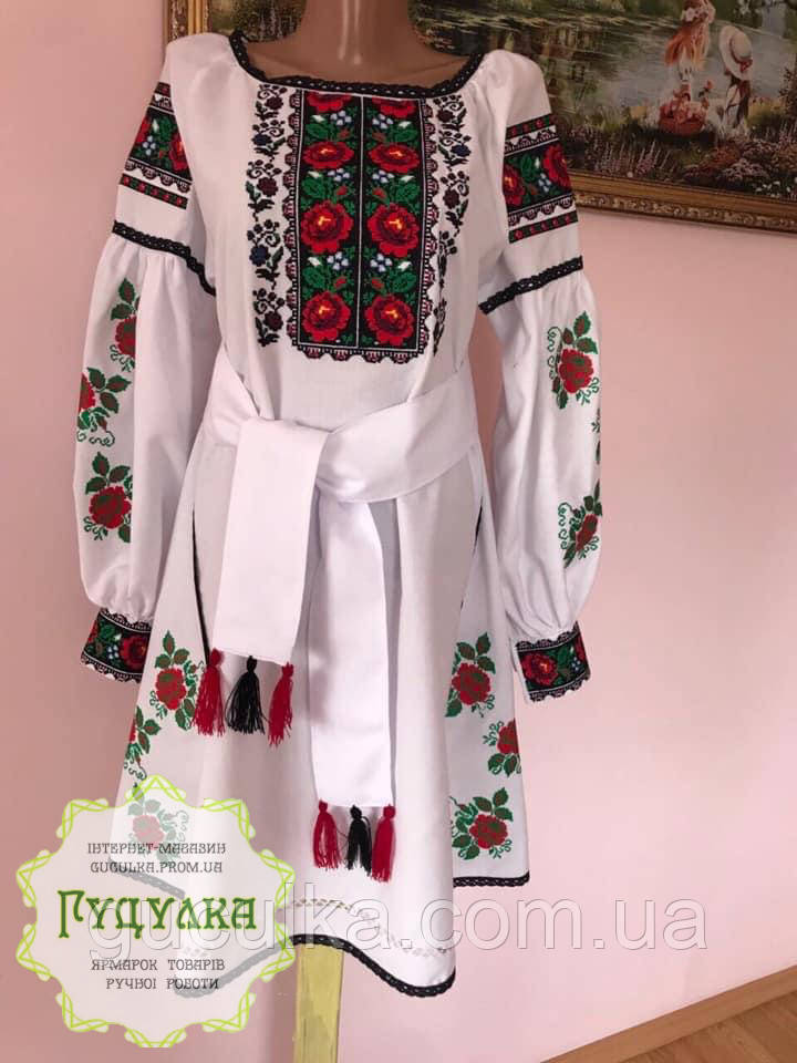 Сукня жіноча домоткане полотно з орнаментом машинна вишивка розмір під замовлення, фото 1