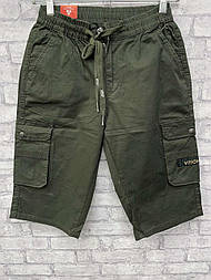 Чоловічі котонові шорти карго з накладними кишенями кольору хакі в 31 розмірі