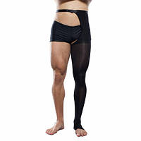 Моночулок мужской с открытым носком с хлопком Soloventex, 2 класс компрессии (23-32 мм рт.ст) (350 Den)Черный