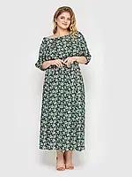 Летнее зеленое женское платье из штапеля Ромашки Большие размеры 50,52, 54, 56, 58